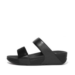 Kobiece klapki na koturnie FitFlop Lulu Hotfix. Czarne klapki FIT FLOP, bez wzorów, bez obcasa, na koturnie, bez zapięcia. Za 378.20 zł.