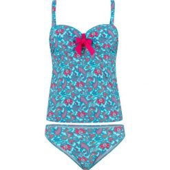 Tankini na fiszbinach (2 części) bonprix biało-różowo-turkusowy z nadrukiem. Bikini marki bonprix. Za 109.99 zł.