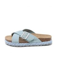 Billowy Skórzane klapki w kolorze błękitnym rozmiar: 38. Niebieskie klapki Billowy, bez wzorów, klasyczne, z otwartym noskiem, bez obcasa, bez zapięcia. Za 195.99 zł.