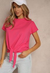 Różowy Bawełniany T-shirt Wiązany u Dołu Sunalina. Czerwone t-shirty Renee, l, bez wzorów, z bawełny, bez kołnierzyka, bez ramiączek. W wyprzedaży za 27.99 zł.