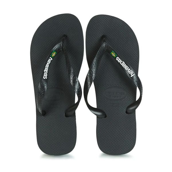 Klapki Havaianas Brasil logo. Czarne klapki Havaianas, bez wzorów, sportowe, bez obcasa, bez zapięcia. Za 171.50 zł.