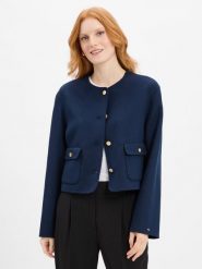 Tommy Hilfiger kurtka pudełkowa z zawartością wełny Kobiety niebieski, 38. Niebieskie kurtki Tommy Hilfiger, bez wzorów, z wełny, klasyczne, bez kaptura. Za 849.95 zł.