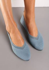 Jasnoniebieskie Płaskie Balerinki Plecione z Ozdobnymi Wycięciami Daniya. Niebieskie baleriny Renee, w ażurowe wzory, bez obcasa, na płaskiej podeszwie, bez zapięcia. Za 44.99 zł.
