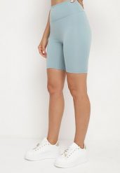 Miętowe Kolarki Szorty z Wysokim Stanem i Szeroką Gumką w Pasie Nansileene. Zielone szorty Born2be, bez wzorów, eleganckie. Za 39.99 zł.