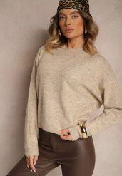Beżowy Casualowy Sweter z Wełną Sassilae. Brązowe swetry Renee, m, bez wzorów, z jeansu, biznesowe, bez ramiączek. W wyprzedaży za 111.99 zł.