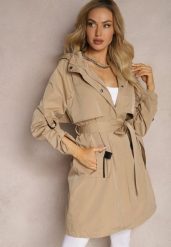 Beżowa Kurtka Przejściowa w Stylu Parki z Paskiem w Talii Lumoria. Brązowe kurtki Renee, l, bez wzorów, eleganckie, bez kaptura. W wyprzedaży za 277.49 zł.