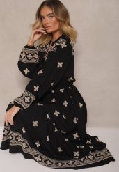 Czarna Sukienka z Bawełną Haftem i Sznurkiem w Pasie Zenlio. Czarne sukienki Renee, na co dzień, m, z aplikacjami, z bawełny, eleganckie, bez kołnierzyka, bez ramiączek, maxi, dopasowane. W wyprzedaży za 151.99 zł.