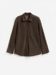 Ażurowa koszula - ciemnobrązowy. Brązowe koszule Reserved, l, w ażurowe wzory, z bawełny, bez kołnierzyka, bez ramiączek. Za 119.99 zł.