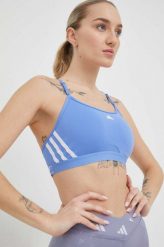 Adidas Performance biustonosz do jogi AeroReact kolor niebieski. Niebieskie biustonosze sportowe adidas Performance, bez wzorów, z dzianiny, na fitness i siłownię. Za 169.99 zł.