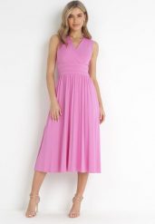 Różowa Sukienka Midi Bez Rękawów z Plisowanym Dołem Dreana. Czerwone sukienki Born2be, na imprezę, l, bez wzorów, eleganckie, bez kołnierzyka, bez ramiączek, midi, plisowane. W wyprzedaży za 152.99 zł.