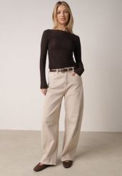 Beżowe Bawełniane Jeansy o Kroju Balloon z Wysokim Stanem i Przeszyciami Katameia. Brązowe jeansy Born2be, l, bez wzorów, z bawełny, eleganckie, z podwyższonym stanem. Za 119.99 zł.