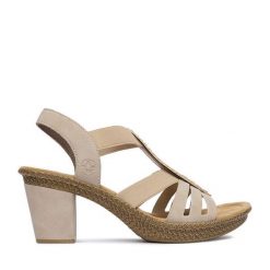 Sandały Rieker. Brązowe sandały Rieker, bez wzorów, bez obcasa, na słupku, bez zapięcia. Za 319.99 zł.