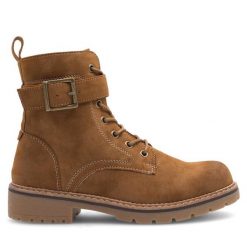 Botki JENNY. Brązowe botki Jenny, bez wzorów, bez obcasa, na płaskiej podeszwie, bez zapięcia. Za 69.99 zł.