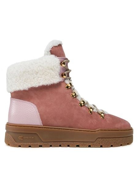 Pollini Botki SA21254H0HTGC62A Różowy. Czerwone botki Pollini, bez wzorów, z nubiku, bez obcasa, na płaskiej podeszwie, bez zapięcia. Za 2,459.00 zł.