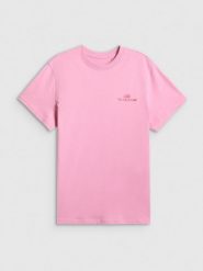 4F T-shirt loose z nadrukiem damski - różowy L. Czerwone t-shirty 4f, l, bez wzorów, z bawełny, bez kołnierzyka, bez ramiączek. Za 69.99 zł.