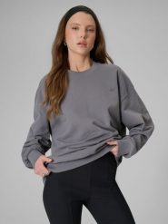 4F Bluza dresowa loose bez kaptura damska - szara XL. Szare bluzy bez kaptura 4f, xl, bez wzorów, z bawełny, bez kaptura. Za 159.99 zł.