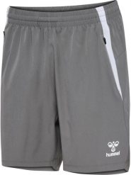 Spodenki sportowe damskie Hummel Lead 2.0 Woven Shorts. Szare szorty sportowe Hummel, bez wzorów, z materiału, na fitness i siłownię. Za 118.00 zł.