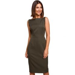 Elegancka sukienka ołówkowa midi dopasowana bez rękawów khaki. Brązowe sukienki Stylove, do pracy, l, bez wzorów, biznesowe, bez kołnierzyka, bez ramiączek, midi, dopasowane. W wyprzedaży za 167.00 zł.