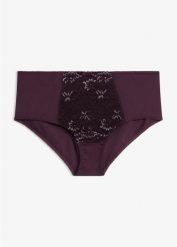 Figi maxi z delikatną koronką. Fioletowe bielizna modelująca bonprix, bez wzorów, z koronki. Za 49.99 zł.