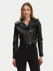 Elisabetta Franchi Kurtka skórzana GD-47Z-51E2-V1200 Czarny Regular Fit. Czarne kurtki Elisabetta Franchi, bez wzorów, ze skóry, bez kaptura. Za 4,979.00 zł.