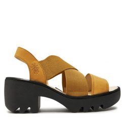Sandały Fly London. Żółte sandały Fly London, bez wzorów, bez obcasa, na słupku, bez zapięcia. Za 519.99 zł.
