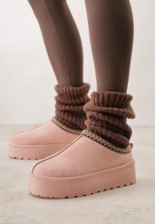 Różowe Śniegowce na Grubej Podeszwie z Ozdobnym Haftem Zivirae. Czerwone śniegowce Born2be, bez wzorów, z puchu, bez zapięcia. Za 49.99 zł.