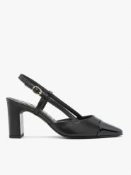 Czarne czółenka slingback bez pięty. Czarne czółenka Ryłko, bez wzorów, z gumy, biznesowe, bez obcasa, na obcasie, bez zapięcia. W wyprzedaży za 249.99 zł.