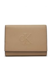 Calvin Klein Jeans Mały Portfel Damski Sculpted Medium Trifold LV04K1078G Beżowy. Brązowe portfele Calvin Klein Jeans, bez wzorów, z jeansu. Za 169.99 zł.