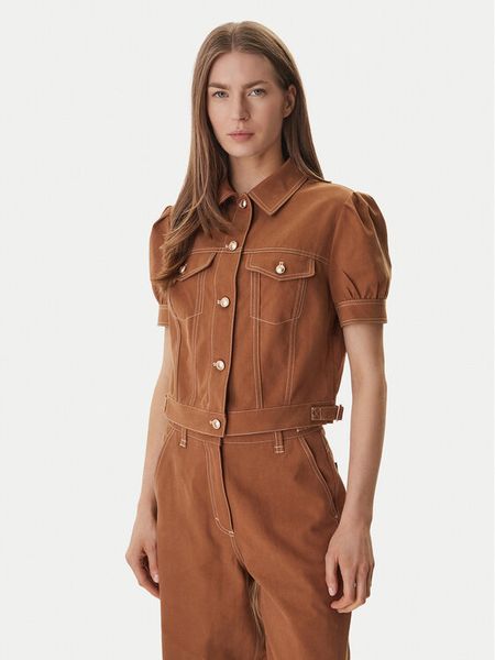 Guess Kurtka jeansowa W6GL08 W1804 Brązowy Regular Fit. Brązowe kurtki Guess, xl, z aplikacjami, z jeansu, bez kaptura. Za 425.99 zł.