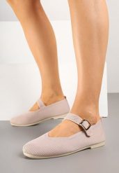 Jasnoróżowe Balerinki Ozdobione Paskiem Avanellia. Czerwone baleriny Renee, bez wzorów, z jeansu, eleganckie, bez obcasa, bez zapięcia. Za 39.99 zł.