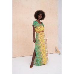 Sukienka Lushida BS Turkus Oriental. Sukienki blue shadow, bez wzorów, z tkaniny, bez kołnierzyka, bez ramiączek, maxi. W wyprzedaży za 149.95 zł.