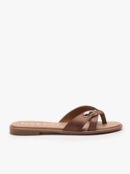 Ciemnobrązowe japonki z ozdobą. Brązowe japonki Brawo sp. z o.o., z aplikacjami, z materiału, eleganckie. Za 299.99 zł.