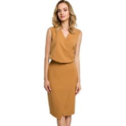 Sukienka elegancka ołówkowa do pracy kopertowy dekolt brązowa. Brązowe sukienki Produkt Polski, do pracy, l, bez wzorów, z elastanu, biznesowe, bez kołnierzyka, bez ramiączek, kopertowe. W wyprzedaży za 209.00 zł.
