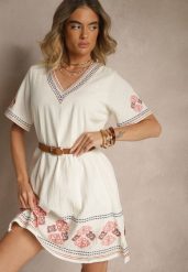 Czerwona Pudełkowa Sukienka z Bawełny w Hafty w Stylu Boho Felkio. Czerwone sukienki Renee, na co dzień, l, bez wzorów, z bawełny, boho, bez kołnierzyka, bez ramiączek, mini, proste. W wyprzedaży za 107.99 zł.