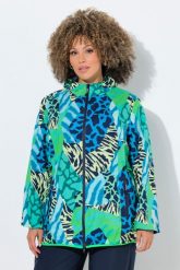 Damskie Funkcyjna kurtka przeciwdeszczowa wzór zwierzęcy elementy odblaskowe. Zielone kurtki przeciwdeszczowe Ulla Popken, plus size, bez wzorów, z materiału, z kapturem. Za 389.99 zł.