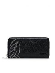 Desigual Duży Portfel Damski Fiona 24WAYP05 Czarny. Czarne portfele Desigual, bez wzorów, ze skóry. Za 159.99 zł.