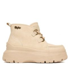 Botki Buffalo. Brązowe botki Buffalo, bez wzorów, bez obcasa, na płaskiej podeszwie, bez zapięcia. Za 259.99 zł.