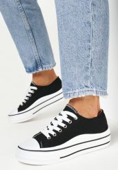 Czarne Trampki przed Kostkę na Płaskiej Podeszwie Nerya. Czarne buty sportowe lifestyle Born2be, na lato, bez wzorów, z gumy, przed kostkę, bez zapięcia. W wyprzedaży za 76.49 zł.