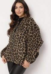 Brązowa Panterkowa Bluza z Dodatkiem Lnu o Kroju Oversize Sintirra. Brązowe bluzy Born2be, m, bez wzorów, z jeansu, bez kaptura. W wyprzedaży za 152.99 zł.