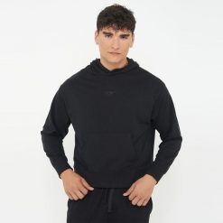 Unisex bluza sportowa z kapturem F BOXY czarna. Czarne bluzy z kapturem LEGEA, m, bez wzorów, z bawełny, z kapturem. Za 96.00 zł.