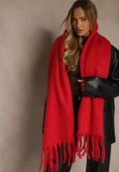 Czerwony Szalik Ozdobiony Frędzlami Owedela. Czerwone szaliki i kominy Renee, bez wzorów, z jeansu, street. Za 39.99 zł.