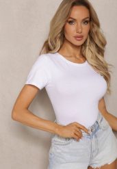 Biały Klasyczny T-shirt z Bawełny Bilena. Białe t-shirty Renee, bez wzorów, z bawełny, klasyczne, bez kołnierzyka, bez ramiączek. W wyprzedaży za 23.99 zł.