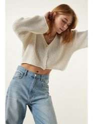 Happiness Istanbul Kardigan w kolorze kremowym rozmiar: onesize. Brązowe swetry Happiness Istanbul, bez wzorów, ze splotem, bez ramiączek. Za 60.99 zł.