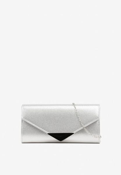 Srebrna Torebka Kopertówka z Ozdobną Aplikacją i Dodatkowym Łańcuszkiem Idanella. Szare torebki klasyczne Renee, z aplikacjami, z jeansu, klasyczne, bez dodatków. Za 59.99 zł.