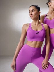 4F Biustonosz treningowy ze średnim wsparciem damski - różowy S. Czerwone biustonosze sportowe 4f, bez wzorów, z gumy, na fitness i siłownię. Za 129.99 zł.