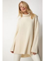 Happiness Istanbul Sweter w kolorze beżowym rozmiar: onesize. Brązowe swetry Happiness Istanbul, bez wzorów, ze splotem, bez ramiączek. Za 84.01 zł.