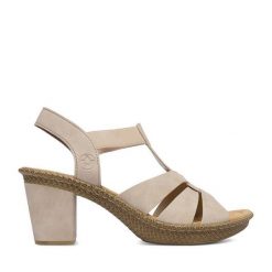 Sandały Rieker. Brązowe sandały Rieker, bez wzorów, bez obcasa, na słupku, bez zapięcia. Za 299.99 zł.