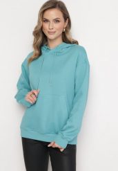 Niebieska Bluza Kangurka z Kapturem i Szeroką Kieszenią Rihea. Niebieskie bluzy Born2be, bez wzorów, z kapturem. W wyprzedaży za 67.99 zł.