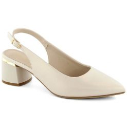 Sandały damskie eleganckie pełne w szpic perłowe Sergio Leone SK175 beżowy. Brązowe sandały bez wzorów, eleganckie, bez obcasa, bez zapięcia. Za 229.30 zł.