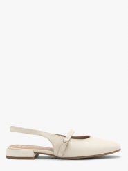 Kremowe czółenka slingback AUDREY. Białe czółenka Ryłko, bez wzorów, z materiału, eleganckie, bez obcasa, na płaskiej podeszwie, bez zapięcia. Za 379.99 zł.